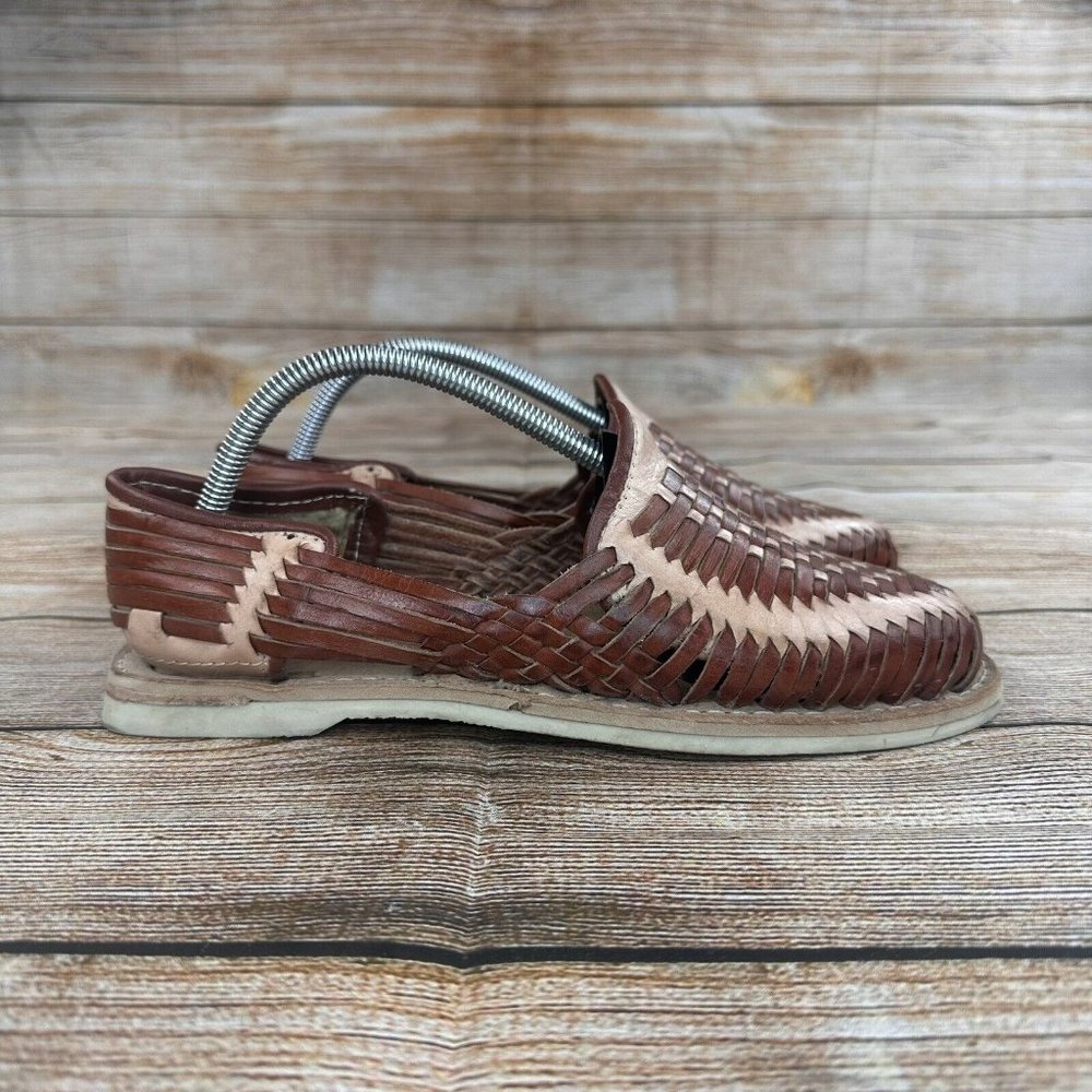 VISAR Artesanias Woven Leather Loafers Men Size 7 Slip On Shoes Brown / Beige